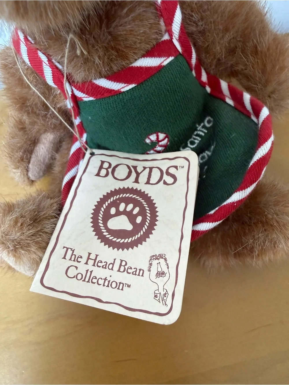 Boyds Bears Brown Plush Bear with Green Apron and Red Trim